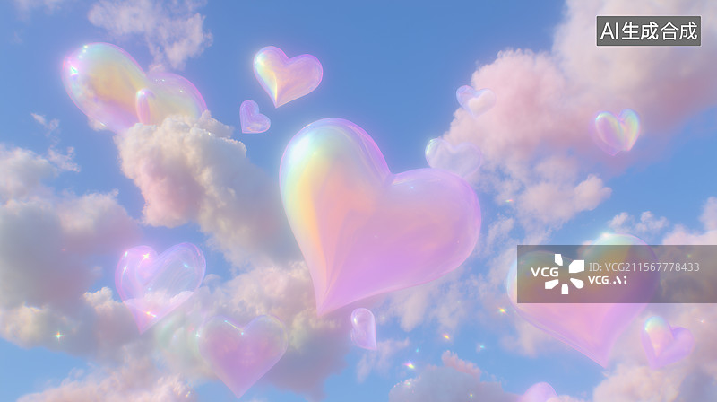 【AI数字艺术】梦幻心形云朵背景图片素材