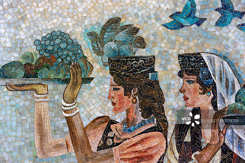 常德鼎城区沅江南岸常德画墙大型壁画局部特写图片素材