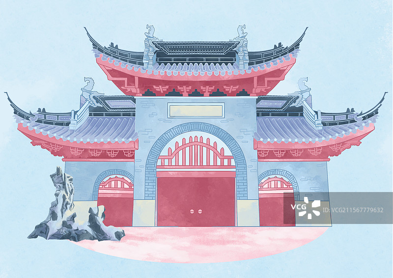 文昌阁古代建筑插画图片素材