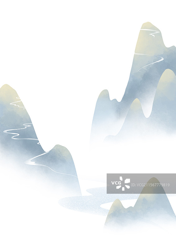 中式水墨山水背景插画图片素材