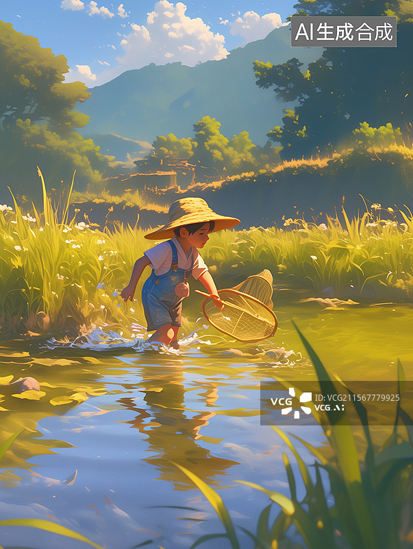 【AI数字艺术】阳光明媚的日子儿童在户外玩耍图片素材