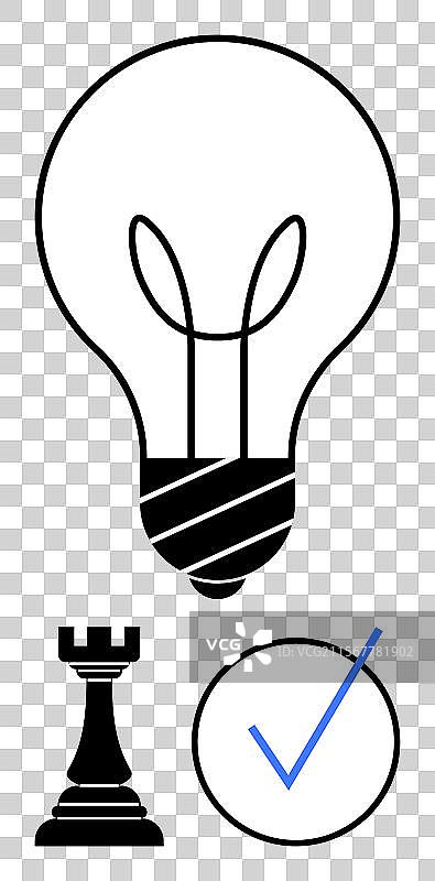 灯泡、国际象棋车和勾号高亮图片素材