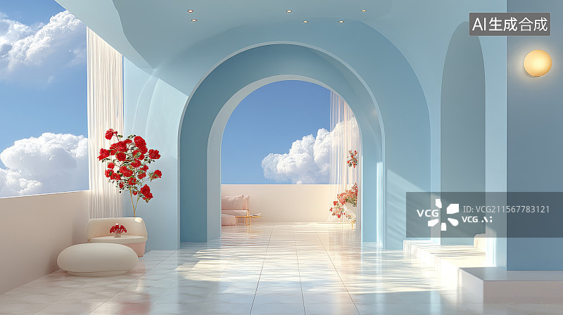 【AI数字艺术】梦幻派对阳台休闲区图片素材