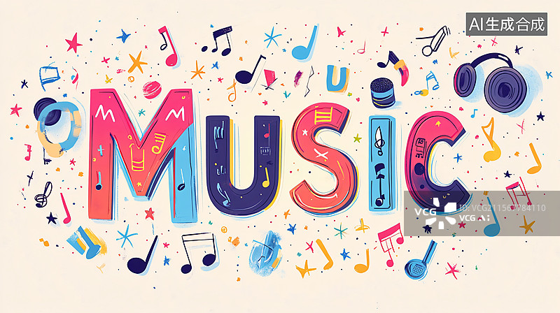 【AI数字艺术】卡通风多彩音乐元素图图片素材