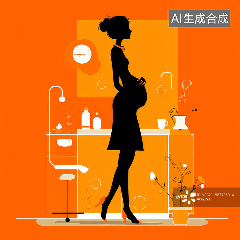 【AI数字艺术】孕期女性现代室内剪影图片素材