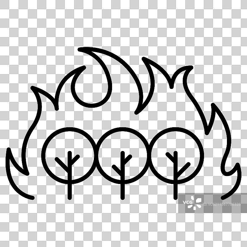 森林火灾图标，细线风格图片素材