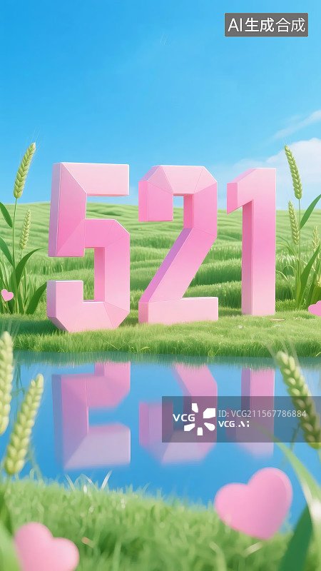 【AI数字艺术】521网络情人节创意草地3d卡通数字图片素材