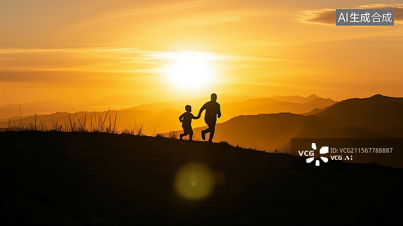 【AI数字艺术】父亲节父子剪影图片素材