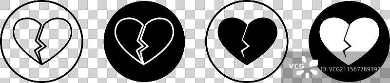 心碎扁平线图标集 心碎细线图图片素材