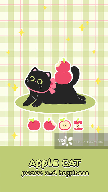 黑猫与苹果壁纸手机壳贴纸图片素材