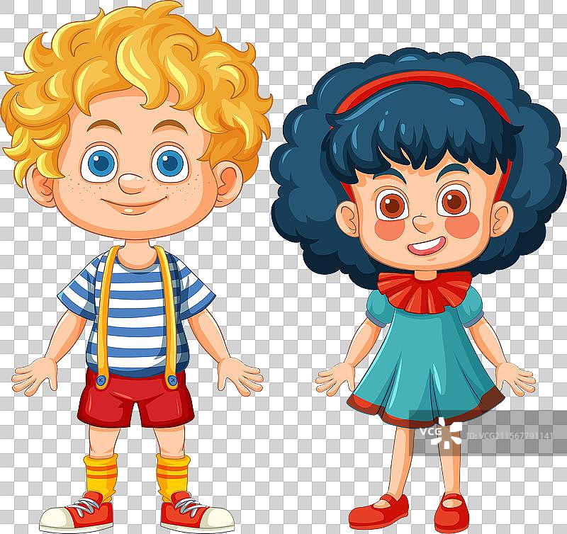 两个孩子微笑着并肩而立图片素材