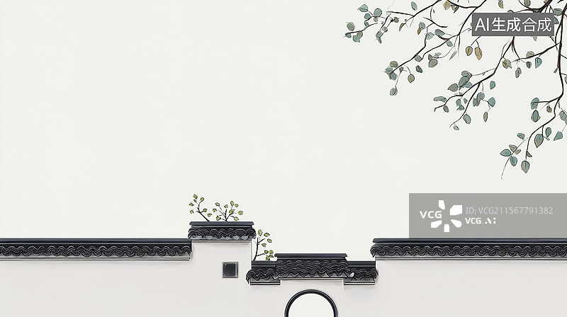 【AI数字艺术】中式园林墙图片素材