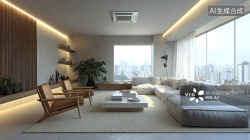 【AI数字艺术】极简米白色系木质室内设计图片素材
