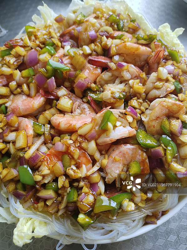 蒜蓉粉丝娃娃菜蒸虾图片素材