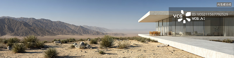 【AI数字艺术】汽车广告背景现代白色展厅建筑别墅外立面混凝土度假胜地玻璃立方体俯瞰群山图片素材