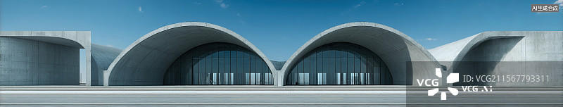 【AI数字艺术】汽车广告背景现代展厅时尚灰色建筑外立面弧形混凝土外立面配平屋顶博物馆户外停车场大空地图片素材