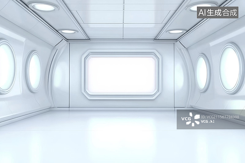 【AI数字艺术】未来主义的白色太空舱内部图片素材