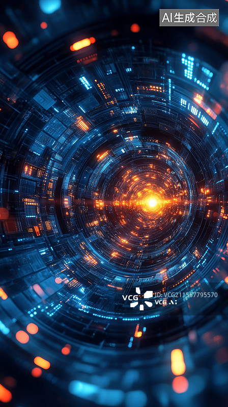 【AI数字艺术】未来抽象科技隧道背景图片素材