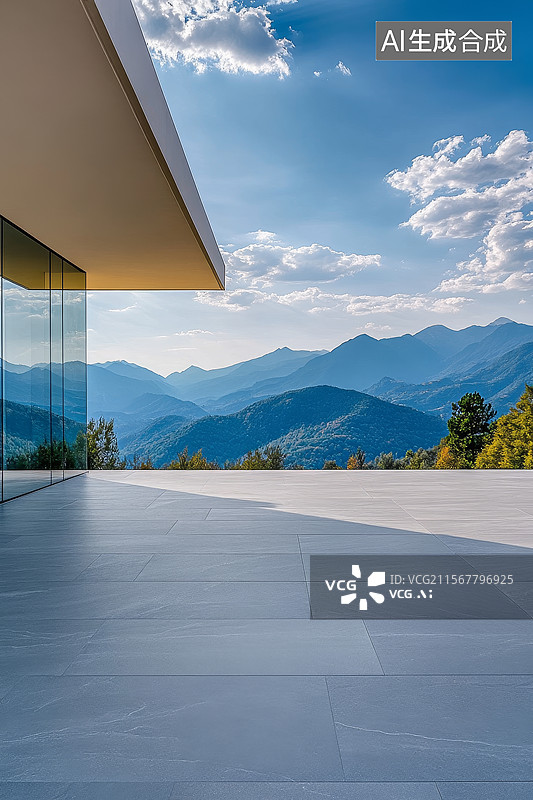 【AI数字艺术】现代建筑与山景图片素材