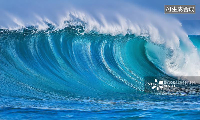 【AI数字艺术】巨大的蓝色海浪图片素材