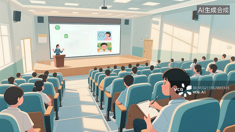 【AI数字艺术】在听讲座的学生图片素材