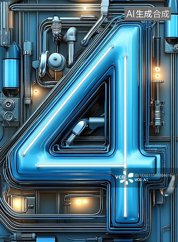 【AI数字艺术】机械风格的数字4图片素材