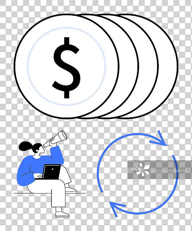 使用笔记本电脑的女性观察增长机会图片素材