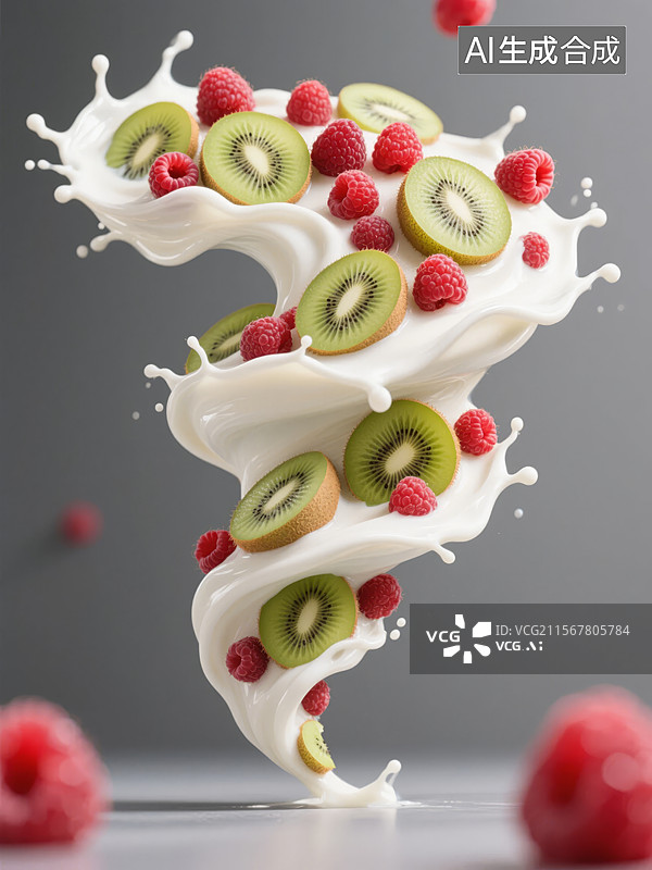 【AI数字艺术】酸奶与水果的创意组合图片素材