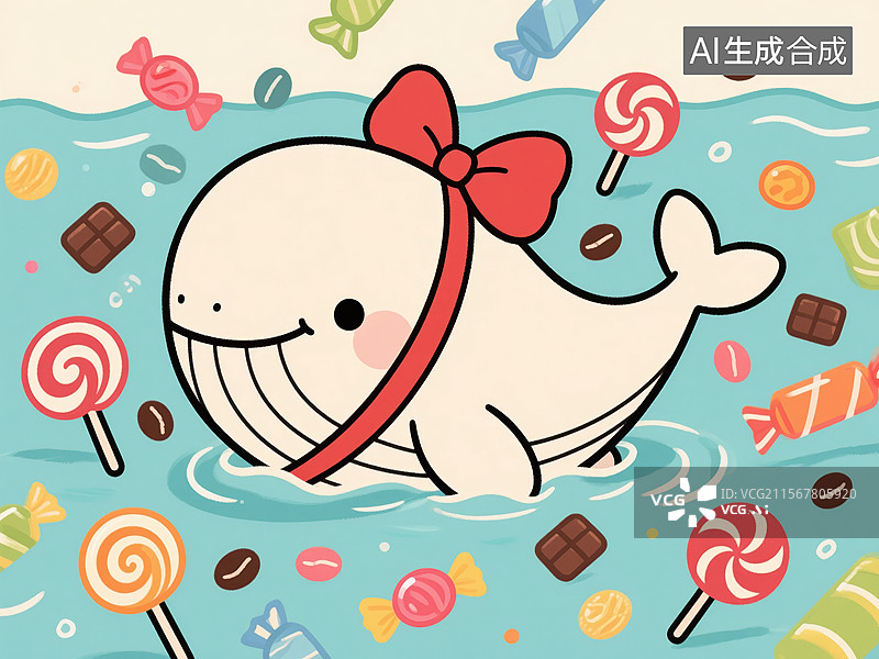 【AI数字艺术】卡通鲸鱼与糖果图片素材