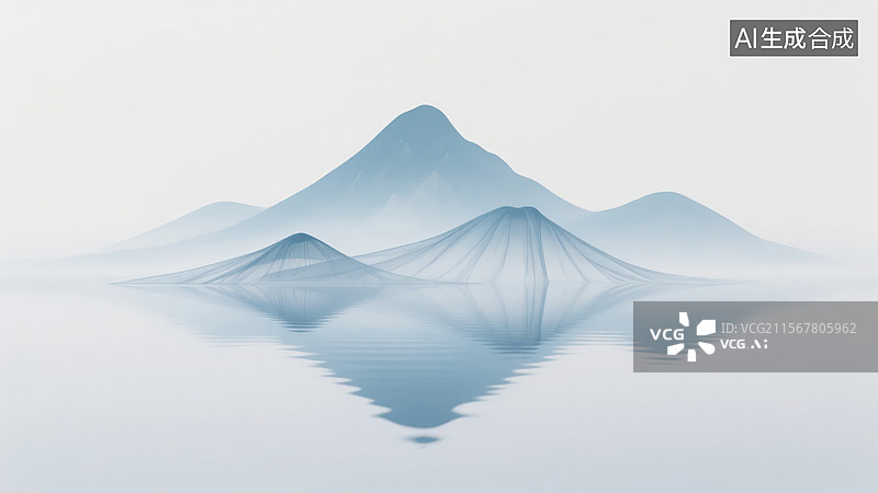 【AI数字艺术】抽象山峰与水面的几何图案图片素材
