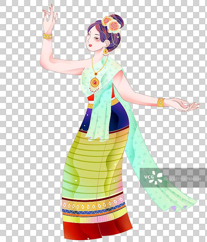 扁平日报风56个民族傣族女图片素材