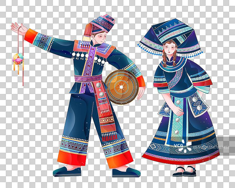 扁平日报风56个民族壮族男女图片素材