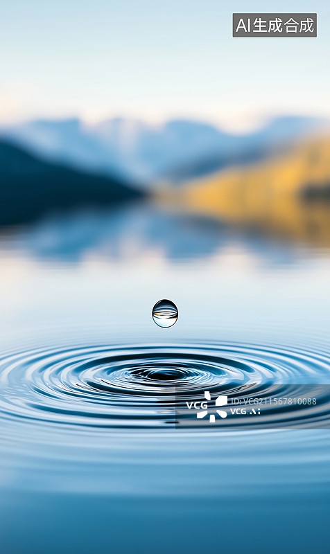【AI数字艺术】水滴落在水上的特写镜头图片素材
