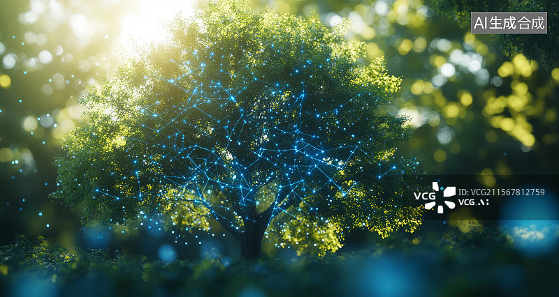 【AI数字艺术】科技感树木景观图片素材