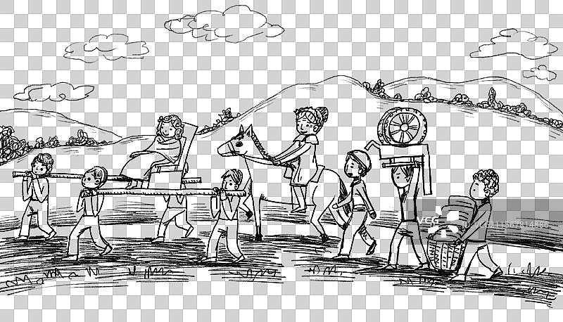 黑白插画 PNG免抠图形 抬着骄子去参加盛大的典礼图片素材