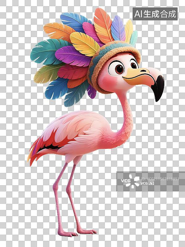 【AI数字艺术】粉色卡通3d火烈鸟彩色羽毛图片素材