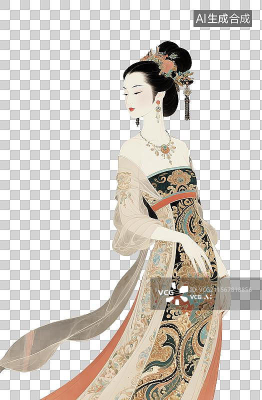 【AI数字艺术】工笔人物美女与画眉鸟图片素材