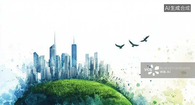 【AI数字艺术】城市与自然的和谐共生图片素材