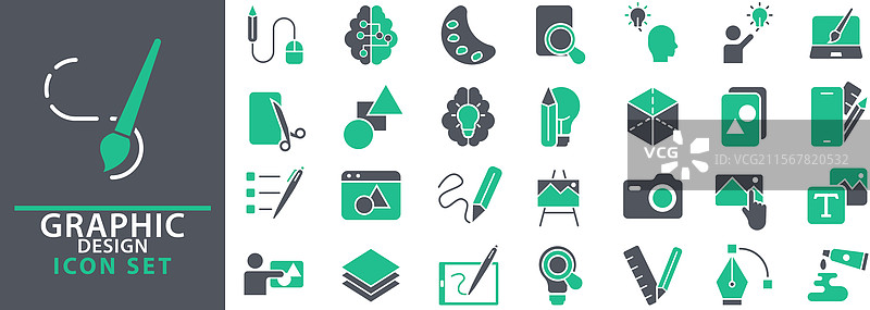 绿色图标集的平面设计图片素材