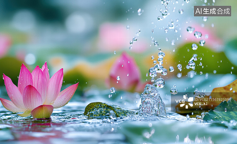 【AI数字艺术】静谧荷塘映水光图片素材