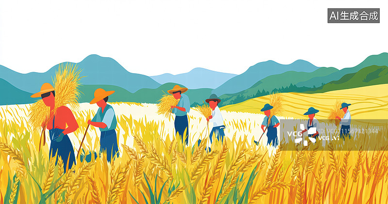 【AI数字艺术】金色田野里的劳作时光图片素材