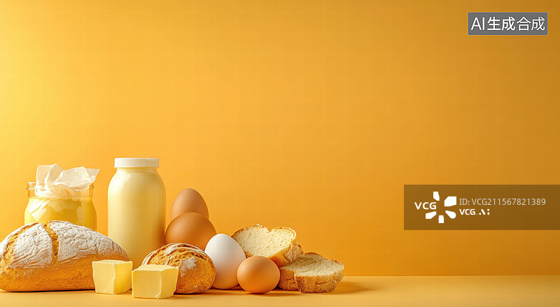 【AI数字艺术】面包与鸡蛋的静物图图片素材