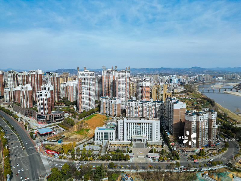 安康市 汉滨区 汉江 巴山中路 西坝村 航拍图片素材