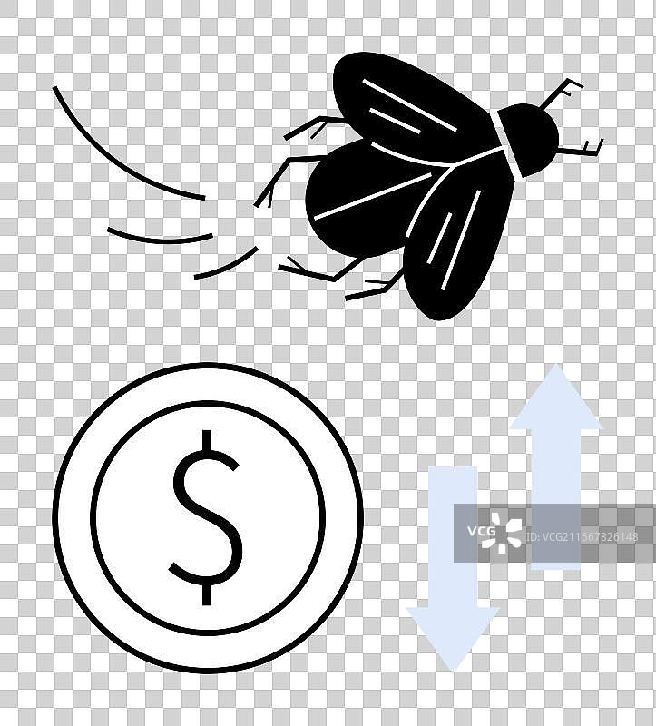 带有货币硬币和上下箭头的飞行图片素材