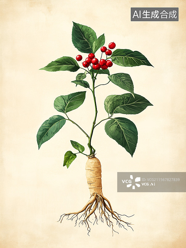 【AI数字艺术】中药材人参插画图片素材