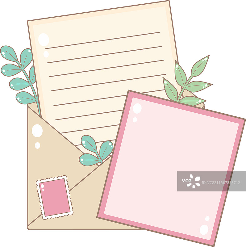 打开信封，里面有纸质信件和粉色卡片图片素材