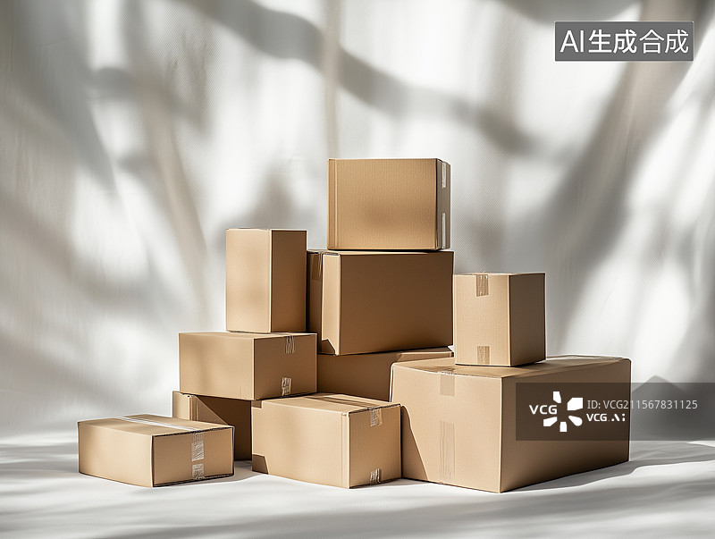 【AI数字艺术】堆放在一起的纸箱图片素材