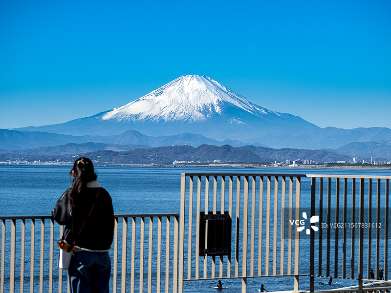 富士山下 万里无云七里浜图片素材