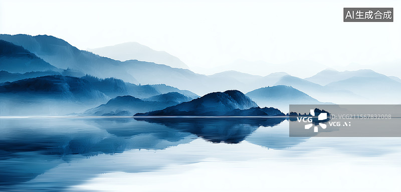 【AI数字艺术】中国风水墨山川图片素材