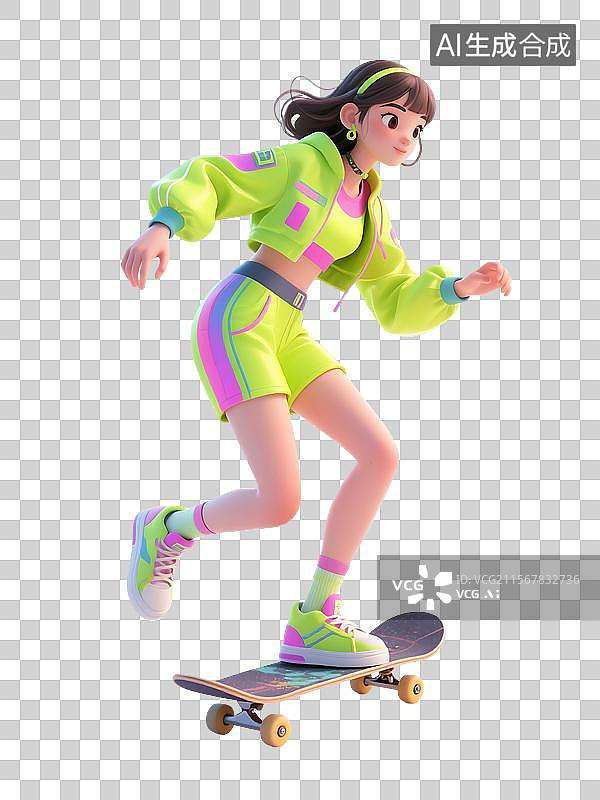 【AI数字艺术】青春活力年轻时尚的滑板少女图片素材
